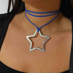 gargantilla estrella – cuero azul